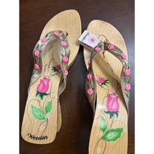 Woodies Floral Hand Painted Wood Platform Sandals